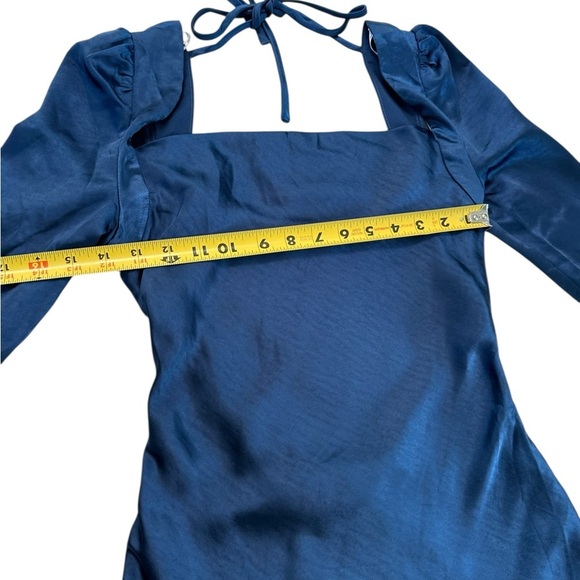 Lulus Adoring Charm Dark Blue Satin Long Sleeve Backless Mini Dress Size S NWT - Picture 12 of 17